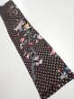 Photo1: 2S10z30  Japanese Kimono Silk  FABRIC Flower Black 34.6x6.9 (1)