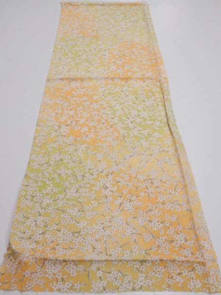 Photo5: 2S01z60  Japanese Kimono Silk  FABRIC Sakura branch Orange-Yellow 44.9x14.4 (5)