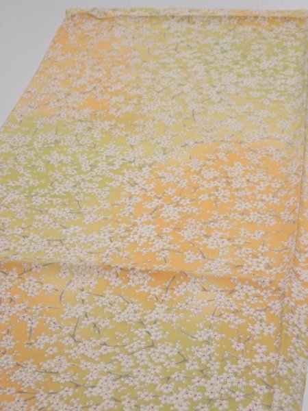 Photo3: 2S02z60  Japanese Kimono Silk  FABRIC Sakura branch Orange-Yellow 44.9x14.4 (3)