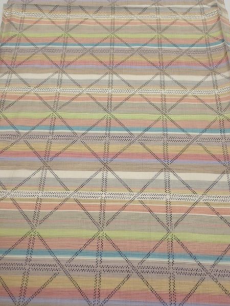 Photo1: 2S01z50  Japanese Kimono Silk TSUMUGI FABRIC Lattice Brown-Gray 41.7x14.8 (1)