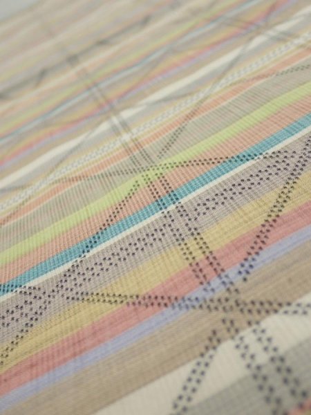 Photo4: 2S01z50  Japanese Kimono Silk TSUMUGI FABRIC Lattice Brown-Gray 41.7x14.8 (4)