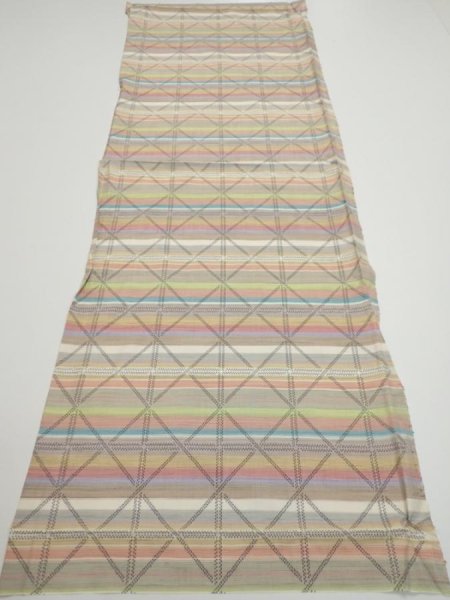 Photo5: 2S01z50  Japanese Kimono Silk TSUMUGI FABRIC Lattice Brown-Gray 41.7x14.8 (5)