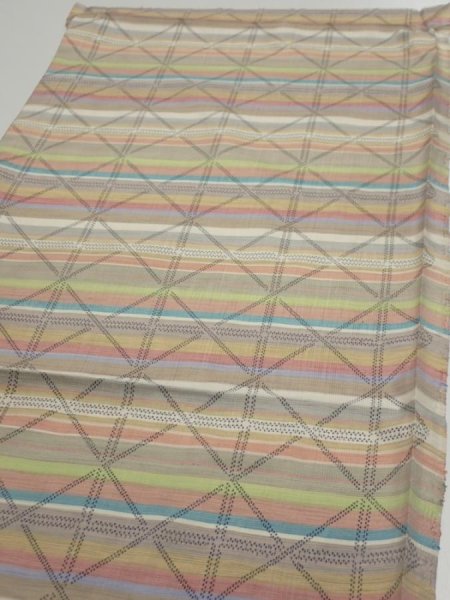 Photo3: 2S02z50  Japanese Kimono Silk TSUMUGI FABRIC Lattice Brown-Gray 41.7x15.0 (3)
