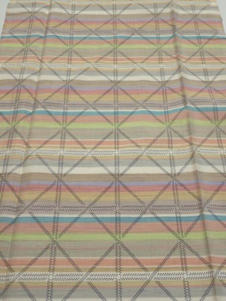 Photo1: 2S04z70  Japanese Kimono Silk TSUMUGI FABRIC Lattice Brown-Gray 67.7x14.8 (1)