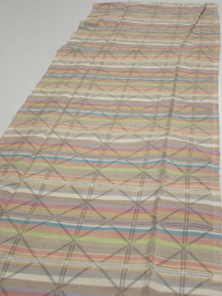 Photo3: 2S04z70  Japanese Kimono Silk TSUMUGI FABRIC Lattice Brown-Gray 67.7x14.8 (3)