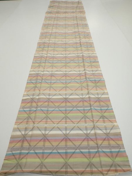 Photo5: 2S04z70  Japanese Kimono Silk TSUMUGI FABRIC Lattice Brown-Gray 67.7x14.8 (5)