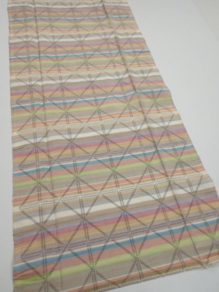 Photo2: 2S06z70  Japanese Kimono Silk TSUMUGI FABRIC Lattice Brown-Gray 67.7x14.8 (2)