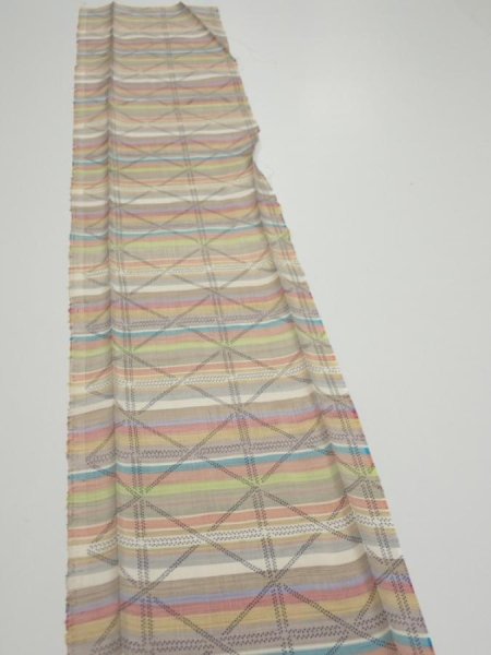 Photo3: 2S07z30  Japanese Kimono Silk TSUMUGI FABRIC Lattice Brown-Gray 59.8x7.7 (3)