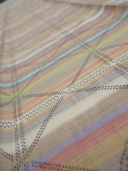 Photo4: 2S07z30  Japanese Kimono Silk TSUMUGI FABRIC Lattice Brown-Gray 59.8x7.7 (4)