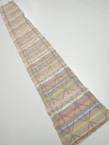 Photo5: 2S07z30  Japanese Kimono Silk TSUMUGI FABRIC Lattice Brown-Gray 59.8x7.7 (5)
