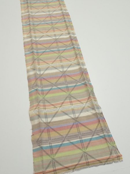 Photo2: 2S08z30  Japanese Kimono Silk TSUMUGI FABRIC Lattice Brown-Gray 59.1x7.7 (2)