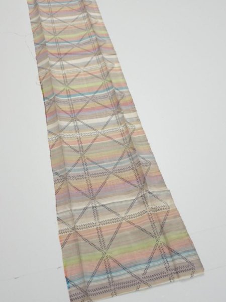 Photo2: 2S09z40  Japanese Kimono Silk TSUMUGI FABRIC Lattice Brown-Gray 86.6x6.9 (2)