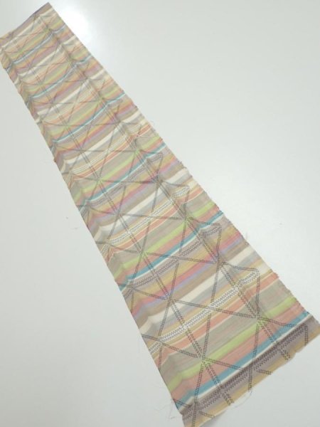 Photo1: 2S10z20  Japanese Kimono Silk TSUMUGI FABRIC Lattice Brown-Gray 37.0x6.7 (1)