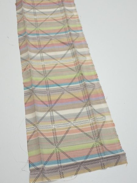 Photo2: 2S10z20  Japanese Kimono Silk TSUMUGI FABRIC Lattice Brown-Gray 37.0x6.7 (2)