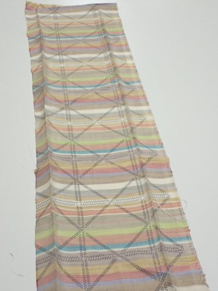 Photo3: 2S10z20  Japanese Kimono Silk TSUMUGI FABRIC Lattice Brown-Gray 37.0x6.7 (3)