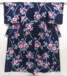 Photo1: 5218T01z560 Vintage Japanese Kimono Cotton YUKATA Camellia Dark navy (1)