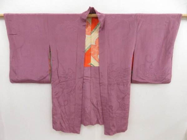 Photo5: 5218T05z510 Vintage Japanese Kimono Silk HAORI Flower Light purple (5)