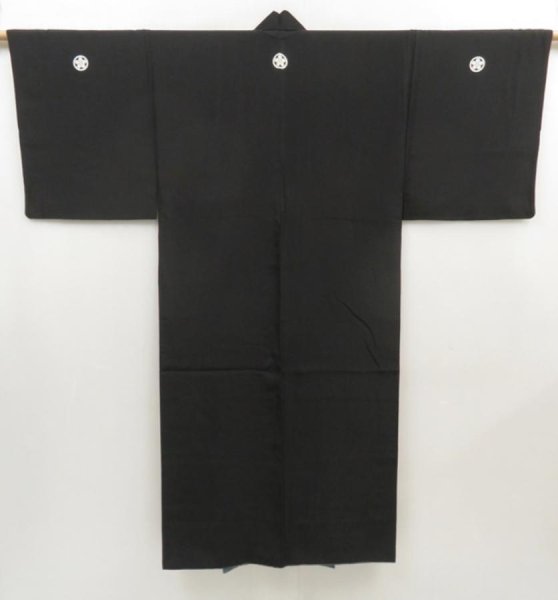 Photo1: 5218T06z770 Vintage Japanese Kimono Silk Men's  Plain Black (1)