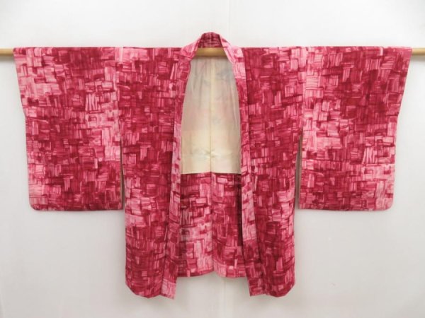 Photo6: 5218T07z580 Vintage Japanese Kimono Silk HAORI  Wine red (6)