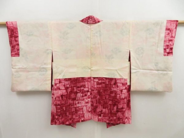 Photo8: 5218T07z580 Vintage Japanese Kimono Silk HAORI  Wine red (8)