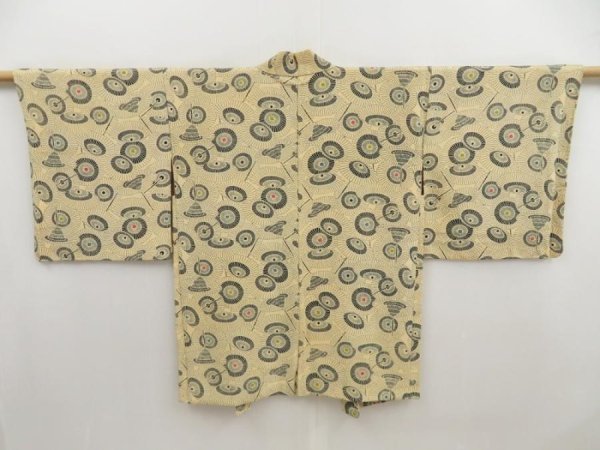 Photo1: 5218T10z460 Vintage Japanese Kimono Silk HAORI Umbrella Cream-Yellow (1)