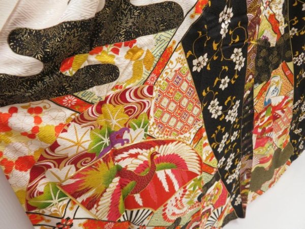 Photo7: 5218T12z1140 Vintage Japanese Kimono Silk FURISODE Folding fan Off-white (7)