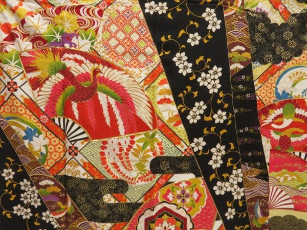 Photo8: 5218T12z1140 Vintage Japanese Kimono Silk FURISODE Folding fan Off-white (8)