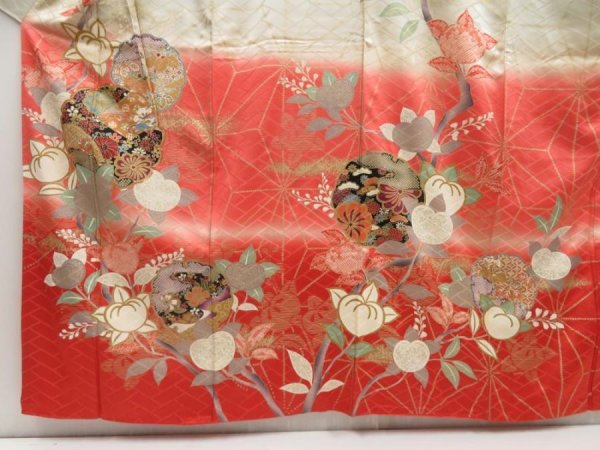 Photo5: 5218T13z1180 Vintage Japanese Kimono Silk FURISODE Tachibana Dark red (5)