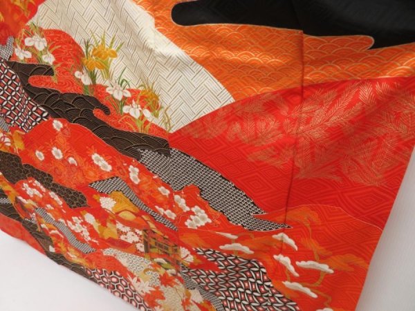 Photo4: 5218T14z1100 Vintage Japanese Kimono Silk FURISODE Shell box Orangered (4)