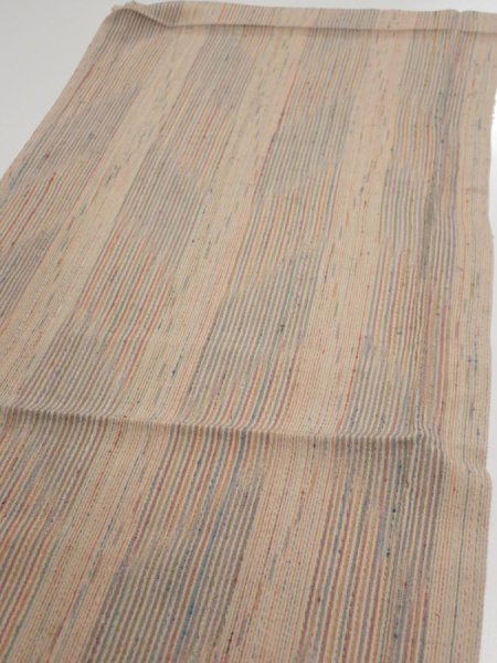 Photo3: 1Q01z60  Japanese Kimono Silk  FABRIC Stripes Light brown 42.9x15.0 (3)