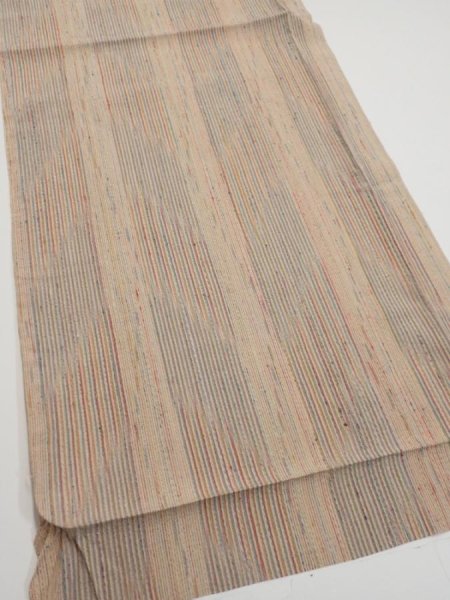 Photo2: 1Q02z60  Japanese Kimono Silk  FABRIC Stripes Light brown 42.5x15.0 (2)