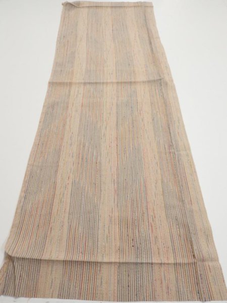 Photo5: 1Q02z60  Japanese Kimono Silk  FABRIC Stripes Light brown 42.5x15.0 (5)