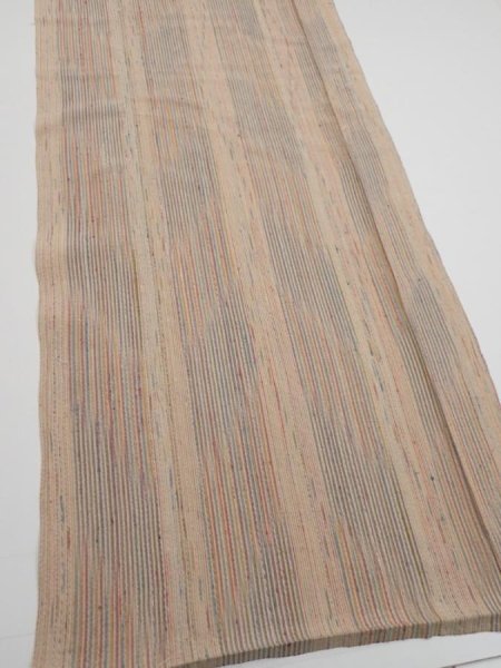 Photo2: 1Q05z100  Japanese Kimono Silk  FABRIC Stripes Light brown 70.9x15.0 (2)