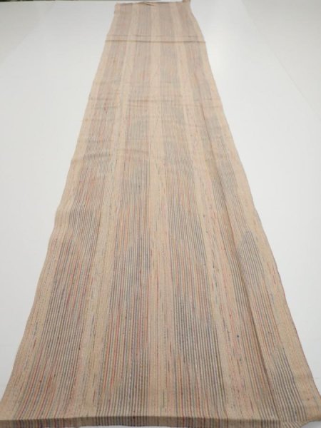 Photo5: 1Q05z100  Japanese Kimono Silk  FABRIC Stripes Light brown 70.9x15.0 (5)