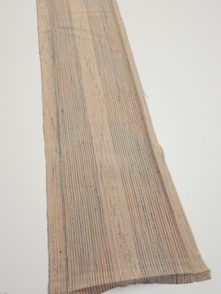 Photo2: 1Q08z50  Japanese Kimono Silk  FABRIC Stripes Light brown 61.4x7.9 (2)