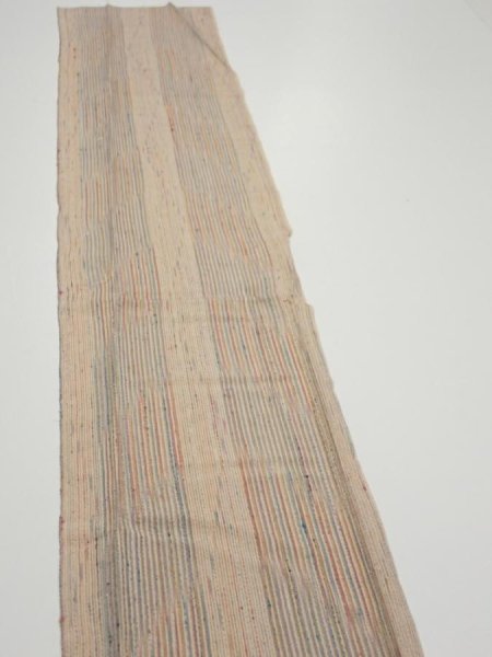 Photo3: 1Q08z50  Japanese Kimono Silk  FABRIC Stripes Light brown 61.4x7.9 (3)