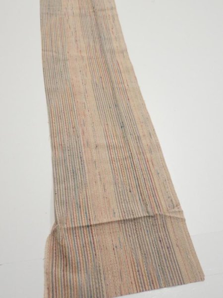 Photo2: 1Q09z60  Japanese Kimono Silk  FABRIC Stripes Light brown 84.6x6.9 (2)