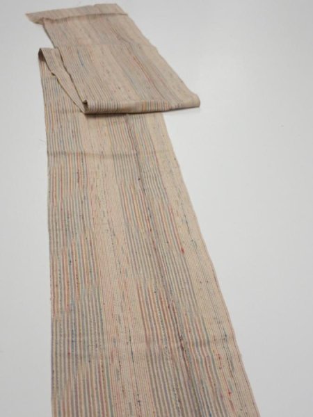 Photo3: 1Q09z60  Japanese Kimono Silk  FABRIC Stripes Light brown 84.6x6.9 (3)