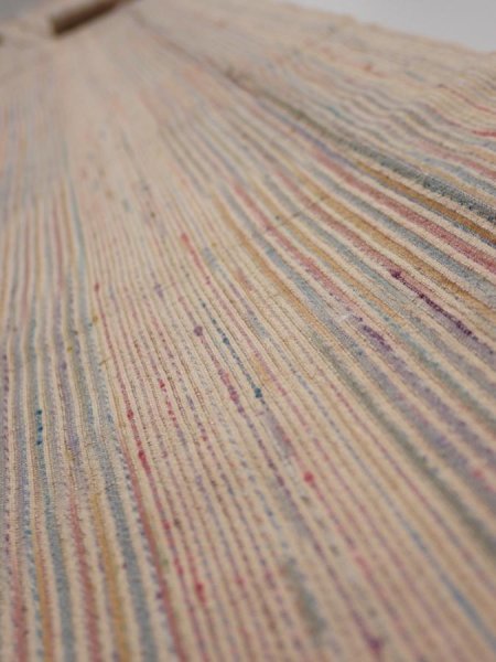 Photo4: 1Q09z60  Japanese Kimono Silk  FABRIC Stripes Light brown 84.6x6.9 (4)