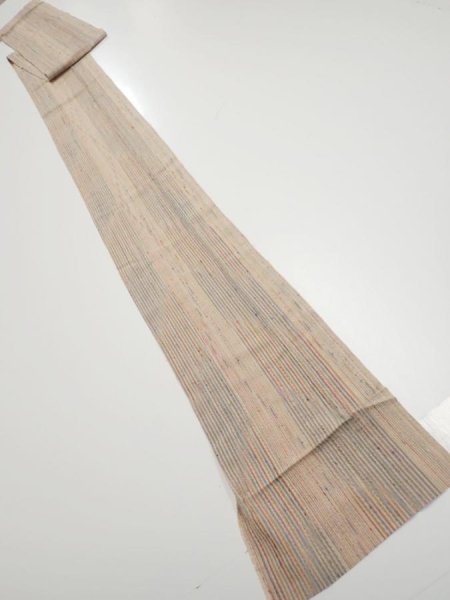 Photo5: 1Q09z60  Japanese Kimono Silk  FABRIC Stripes Light brown 84.6x6.9 (5)