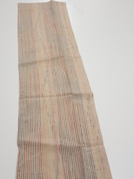 Photo3: 1Q10z30  Japanese Kimono Silk  FABRIC Stripes Light brown 40.9x6.9 (3)