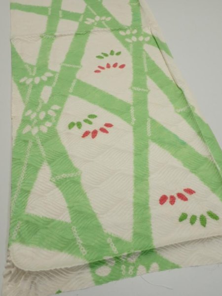 Photo2: 1Q01z60  Japanese Kimono Silk  FABRIC Bamboo Off-white 41.7x14.4 (2)