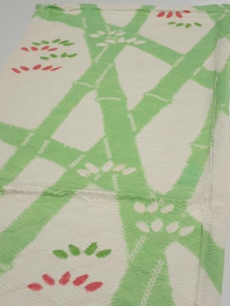 Photo3: 1Q01z60  Japanese Kimono Silk  FABRIC Bamboo Off-white 41.7x14.4 (3)