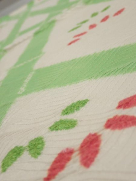 Photo4: 1Q01z60  Japanese Kimono Silk  FABRIC Bamboo Off-white 41.7x14.4 (4)