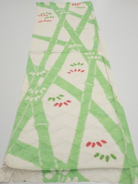 Photo5: 1Q01z60  Japanese Kimono Silk  FABRIC Bamboo Off-white 41.7x14.4 (5)