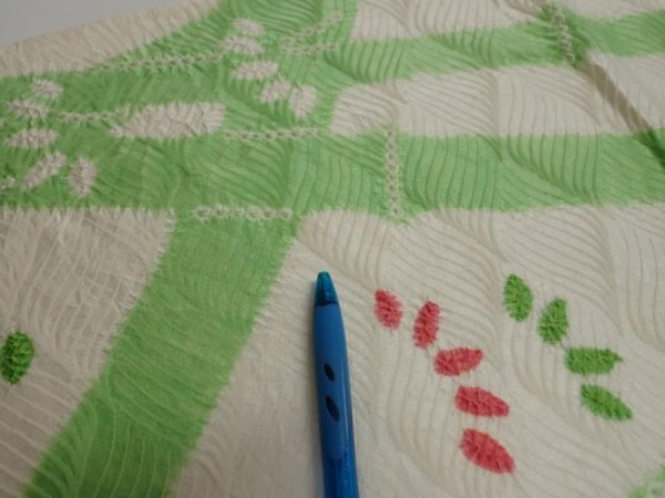 Photo7: 1Q01z60  Japanese Kimono Silk  FABRIC Bamboo Off-white 41.7x14.4 (7)