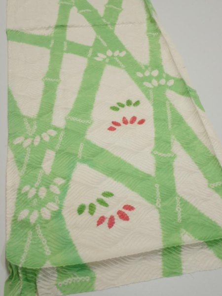 Photo2: 1Q02z60  Japanese Kimono Silk  FABRIC Bamboo Off-white 41.7x14.2 (2)