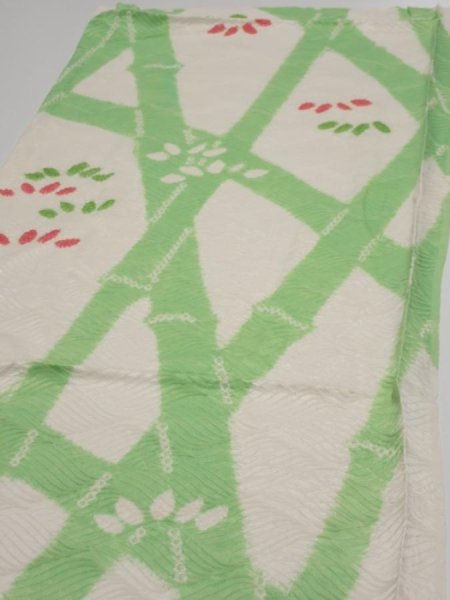Photo3: 1Q02z60  Japanese Kimono Silk  FABRIC Bamboo Off-white 41.7x14.2 (3)