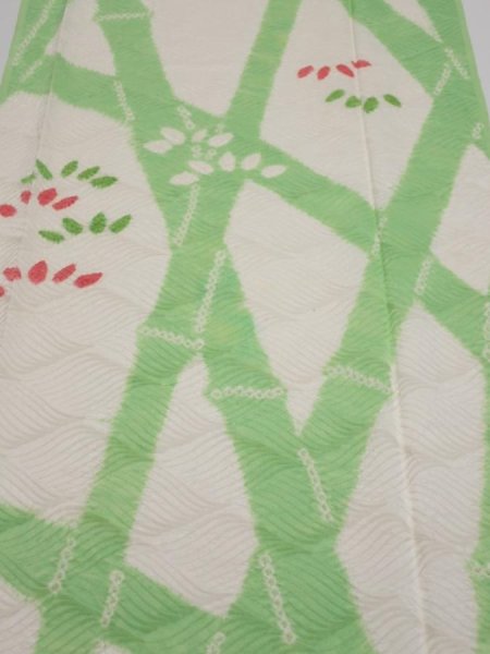 Photo1: 1Q03z90  Japanese Kimono Silk  FABRIC Bamboo Off-white 64.6x14.4 (1)