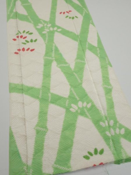 Photo2: 1Q03z90  Japanese Kimono Silk  FABRIC Bamboo Off-white 64.6x14.4 (2)